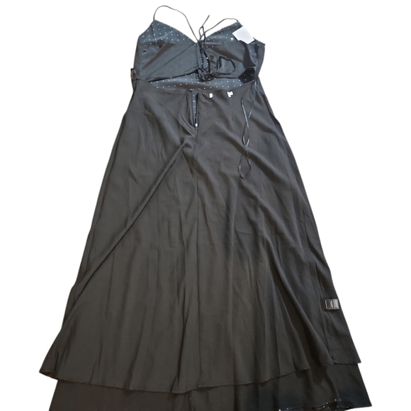 Astr Black Backless Sundress with Spaghetti Strap Rhinestone Cocktail Maxi Dress - Picture 10 of 13